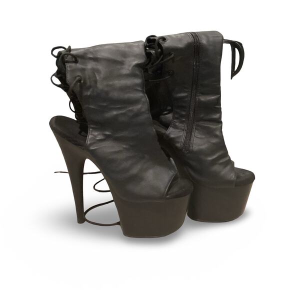 Thigh High Laceup Back Peep Toe Platform Boots - Picture 2 of 11